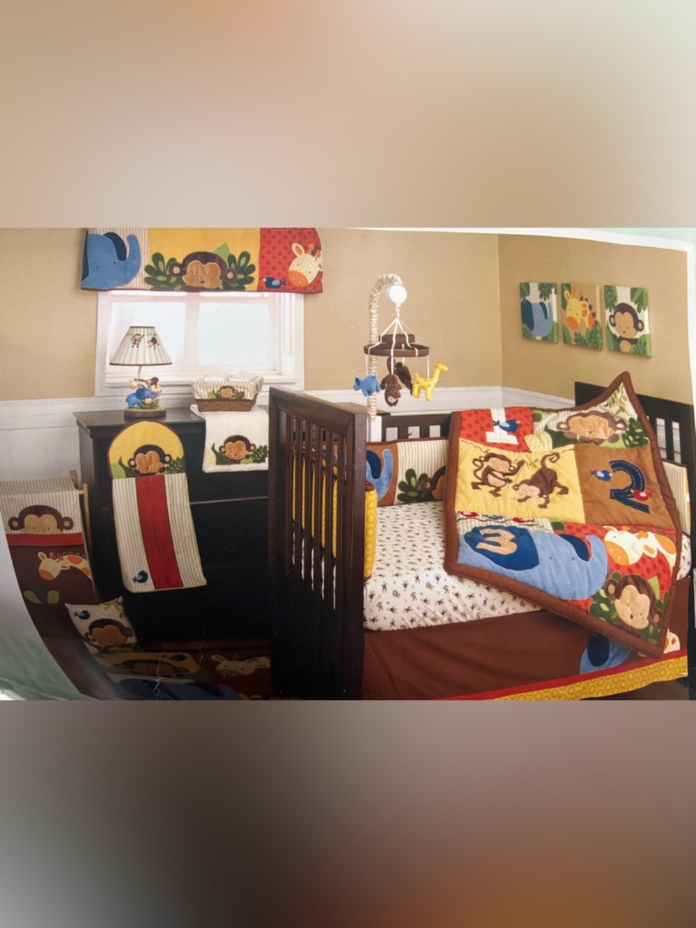 Jungle123 Nursery Bedding Set Crib Quilt Mobile Valances Lot